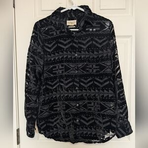 Ralph Lauren Denim & Supply Velvet Burnout Boyfriend Shirt Aztec Black Small